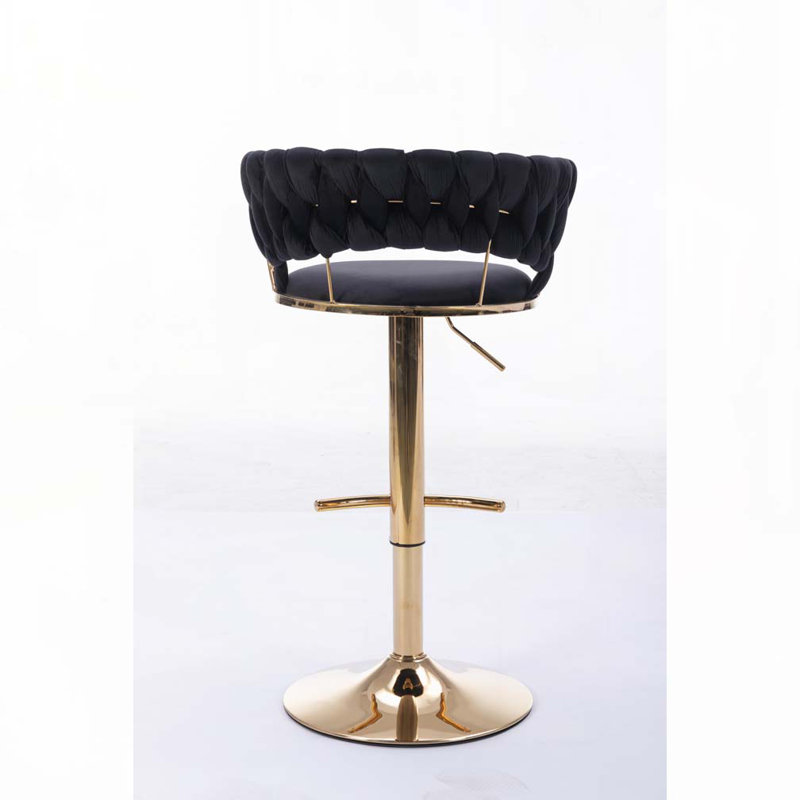 Adjustable  Swivel Fabric Upholstered Chrome Bar Stools Set with Back and Footrest, Black