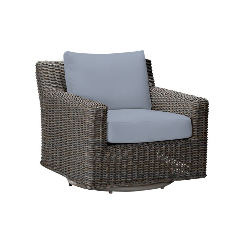 Fauteuil rotatif tissé rustique et haut-parleur noir Noyer, Pas de soudure, Sunbrella® ‑ Arbor Chambray colombe, Noir noyer