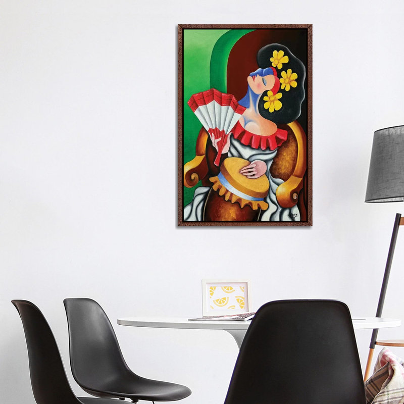 Rest With Drums by Dixie Miguez - Painting on Canvas, 101.6cm H x 66.04cm W x 3.81cm D, Classic Brown Wood Framed
