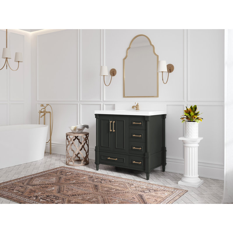 36'' Single Bathroom Vanity with Quartz Top, Pearl Light Gray, Black
