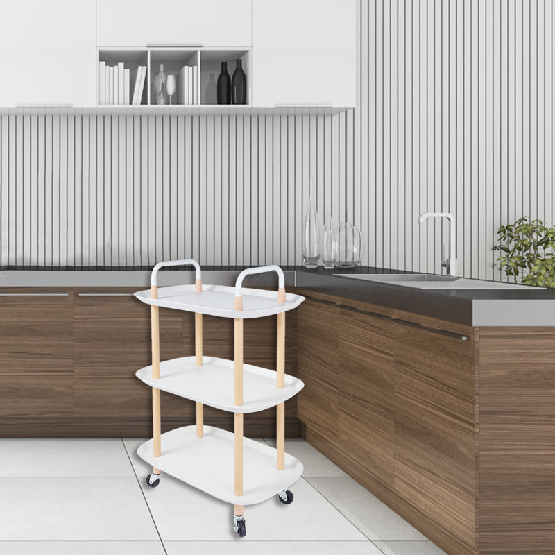 3 Tier Rolling Storage Utility Cart Heavy Duty Craft Cart with Wheels Handle White Furniture Office