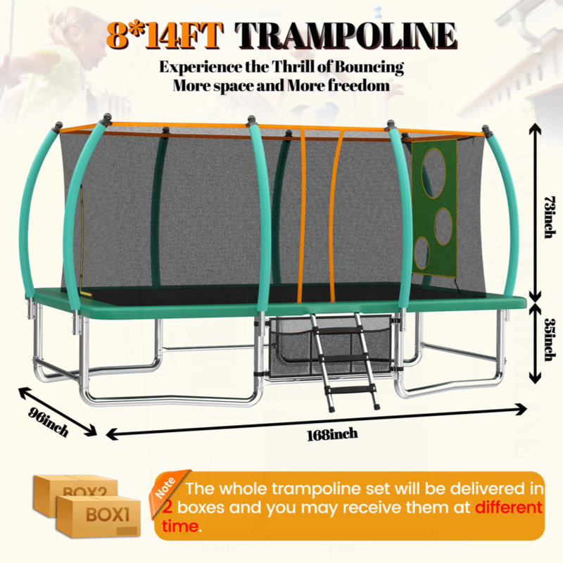 Longue trampoline rectangulaire extérieure pour adultes 8X14FT, Vert