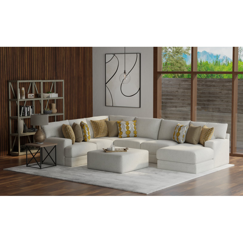 Aguilar - Canapé modulaire 3 pièces avec sièges confortables, 9 coussins décoratifs inclus et 1 repose-pieds cocktail 46 po inclus