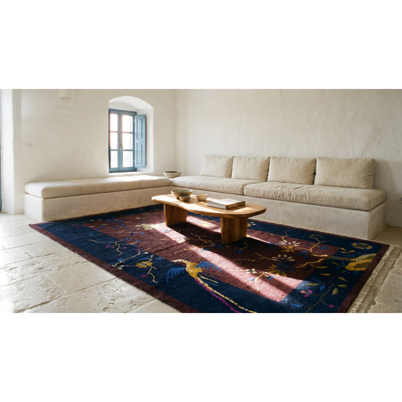 Bold Tree Bird Of Paradise Pattern Small Antique Chinese Deco Rug