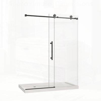 Porte de douche sans cadre noir mat avec panneaux fixes et coulissants, film antidéflagrant, revêtement nano et quincaillerie en acier inoxydable