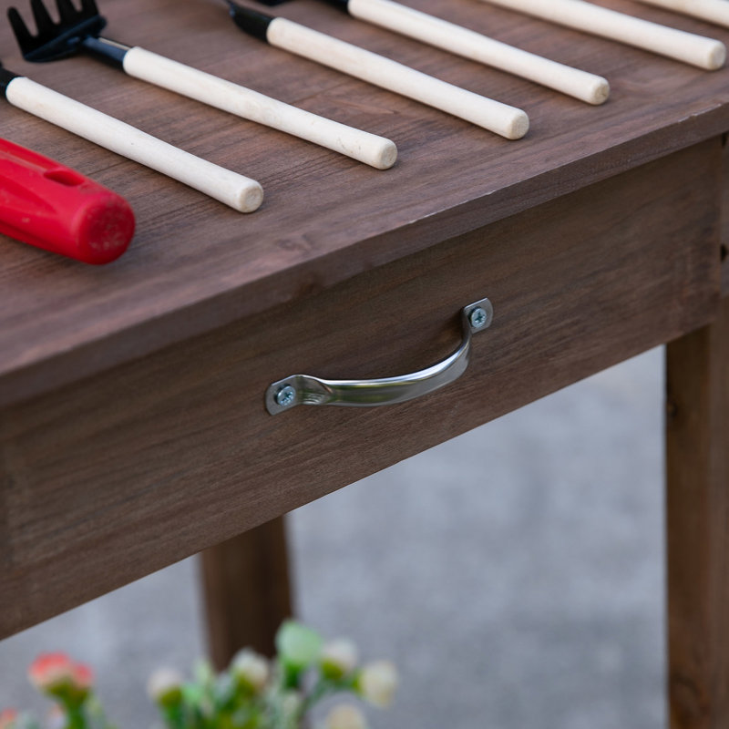 Banc de rempotage en bois de 36 po de couleur brun avec évier, tiroir, grand rangement et 2 roues mobiles