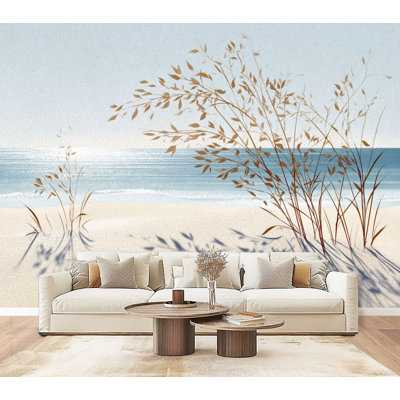 Coastal Peel and Stick Wallpaper Shore Dunes Ocean Reflection Wall Murals 69"H x 96"W Removable Relaxing Seascape Wall Paper Self-Adhesive Wall Decor for Bedroom Living Room Home Office