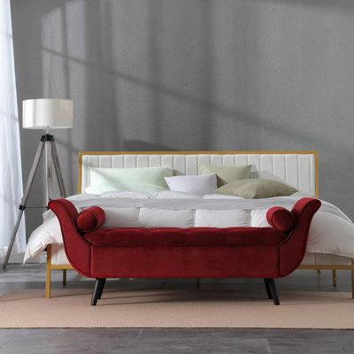 Banc long capitonné rétro de 65 pouces avec repose-pieds en velours avec design rétro classique, repose-pieds de style Mid-Century moderne pour le salon et le vestibule de la chambre à coucher