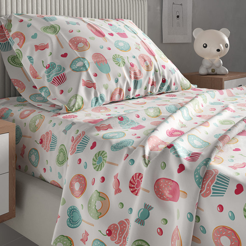 Kids Sheet Set, Soft Microfiber Bedding, Cozy & Breathable, Wrinkle Free Easy Care Bed Sheets, Sweets