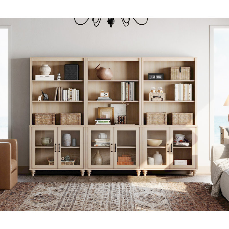 Bibliothèque en bois massif et manufacturé H 72,1 "x l 98,4" Scarlett, Beige clair
