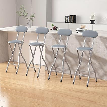 Upholstered Counter Stool with Metal Frame, Grey