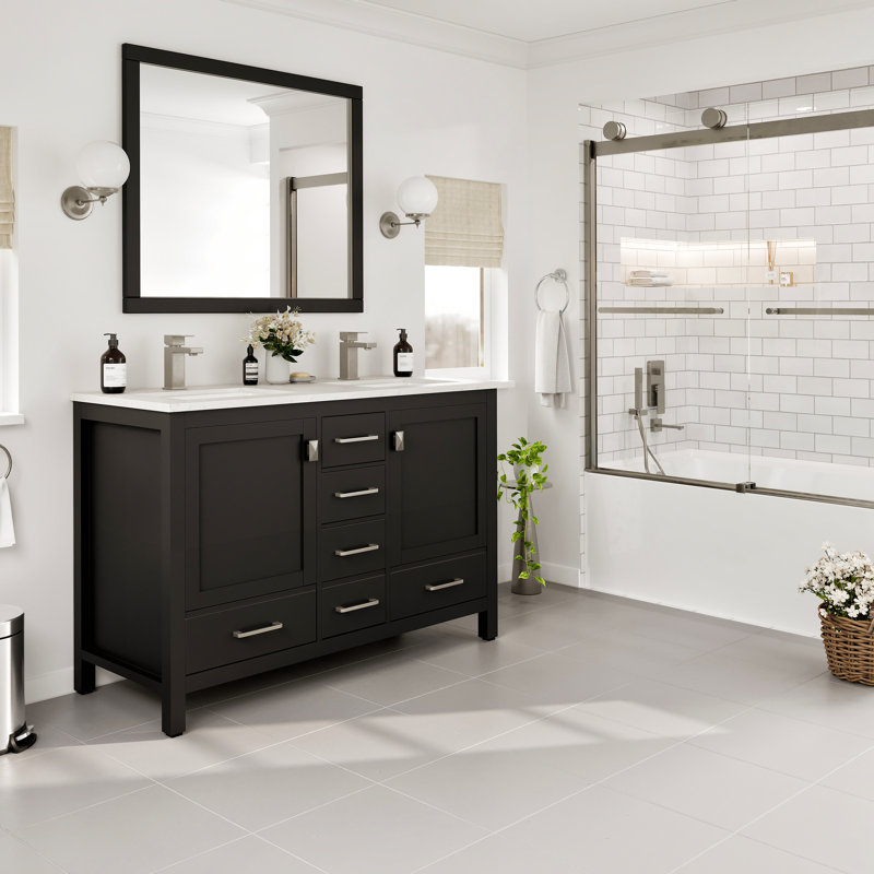 Eviva London 48"W X 18"D Double Sink Bathroom Vanity With White Carrara Quartz Countertop, Espresso