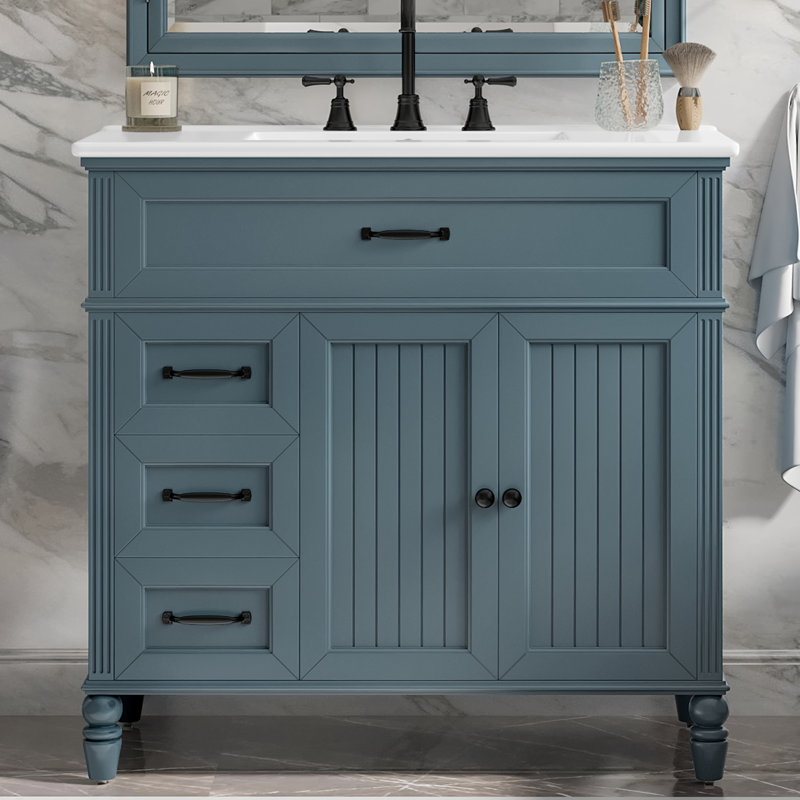 Meuble-lavabo noir avec tiroirs 36 po, Bleu