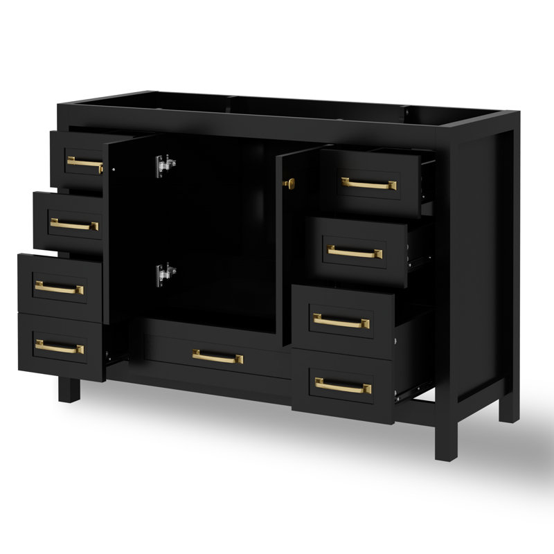 48" Modern Single Bathroom Vanity Cabinet Base Only, Sink Not Included, Black, Gold