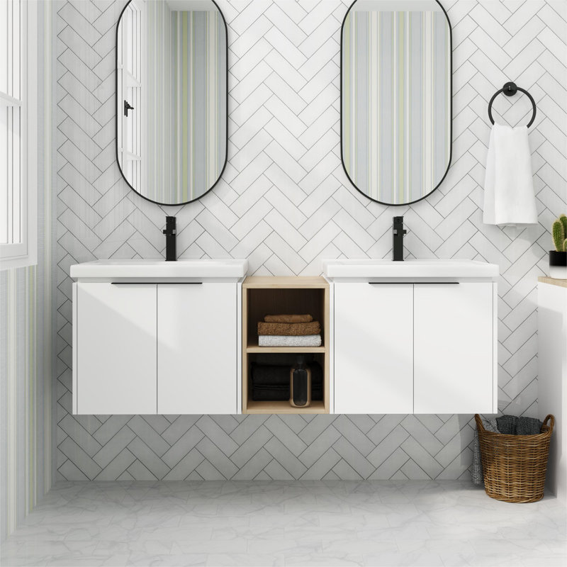 Sinaed 59.62'' Double Bathroom Vanity with Ceramic Top