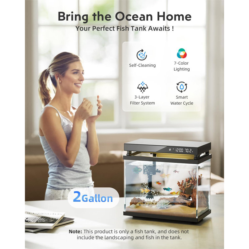 2 Gallon Black Glass Desktop Smart Aquarium Kit