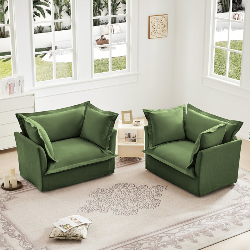 2 fauteuils - chenille, dossier de soutien en éponge chenille et rembourrage en coton, Green Chenille