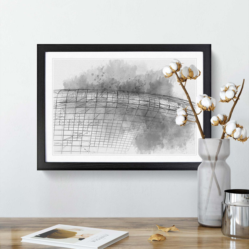 Architecture Sketch Vol.31 in Abstract - Picture Frame Graphic Art Print, 27cm H x 36cm W x 2cm D, Black Framed