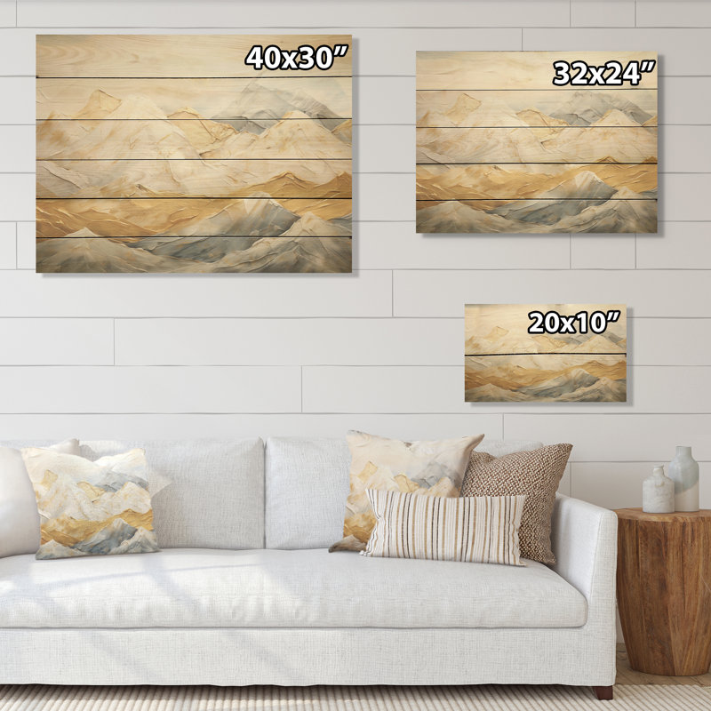 Alpine Mountain Harmony I - Mountains Wood Art On Natural Pine Wood, 10" H x 20" W