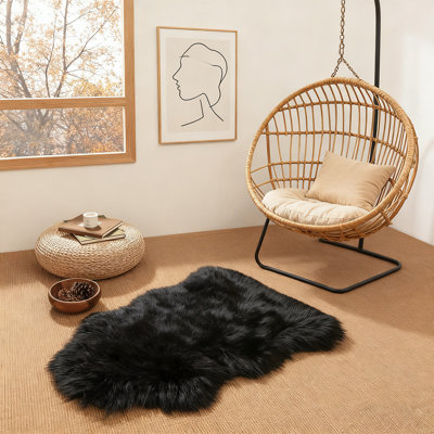 Soft Fluffy Black Faux Sheepskin Area Rug