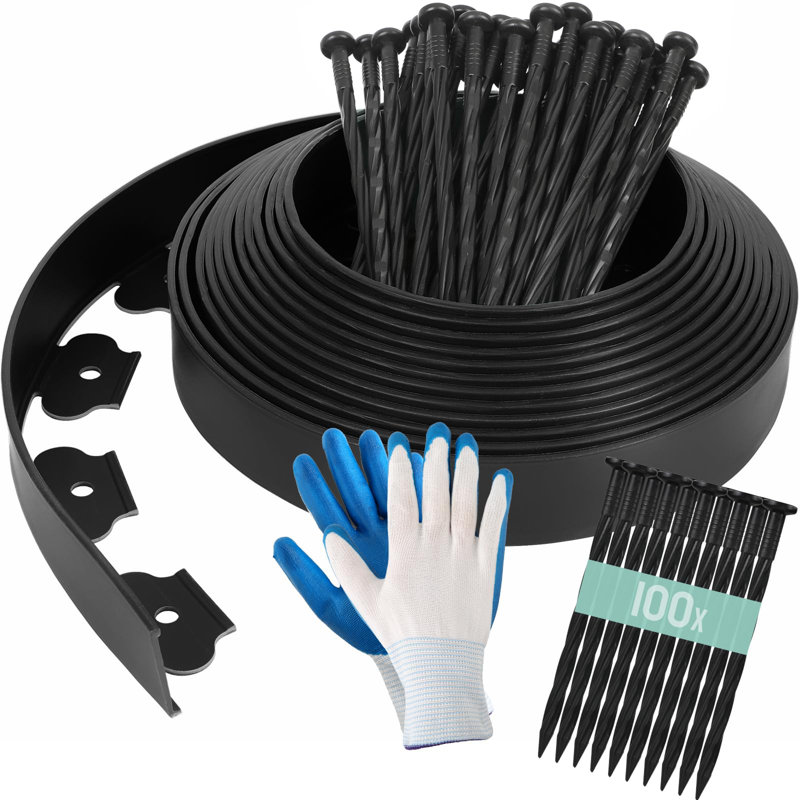 5cm H x 2000cm W Polypropylene Plastic Lawn Edging, Black