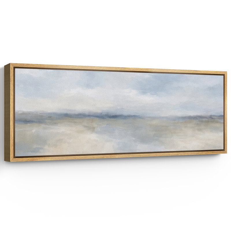 Soft Blue Beige Abstract Sky Landscape Artwork, Minimalist Living Room Pictures, Framed Canvas Giclee Print Wall Art