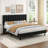 Queen Size Bed Frame, Velvet Upholstered Platform Bed with Vertical Channel Tufted Headboard,  Mattress Foundation with Strong Wood Slat, No Box Spring Needed, Height Adjustable Headboard, Black-1557283967-1557283954