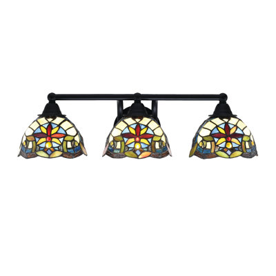 Paramount 3 Light Bath Bar Shown In Matte Black Finish With 7" Earth Star Art Glass