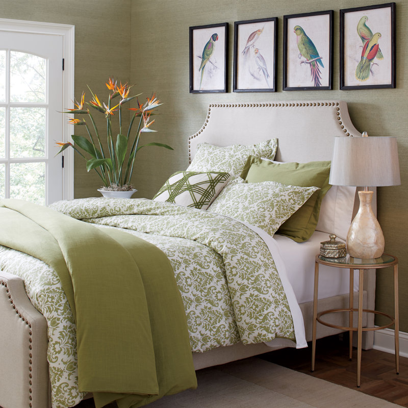 Acworth Green/Ivory Standard Cotton 3 Piece Duvet Cover Set, Full / Queen Duvet Cover + 2 Standard Shams