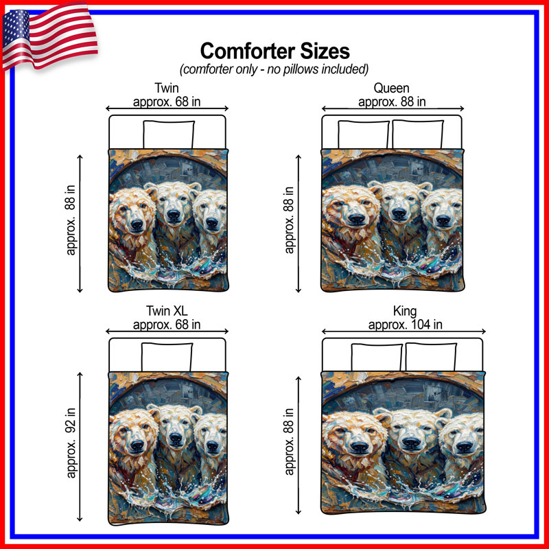 Three Polar Bears Painting Comforter, Twin