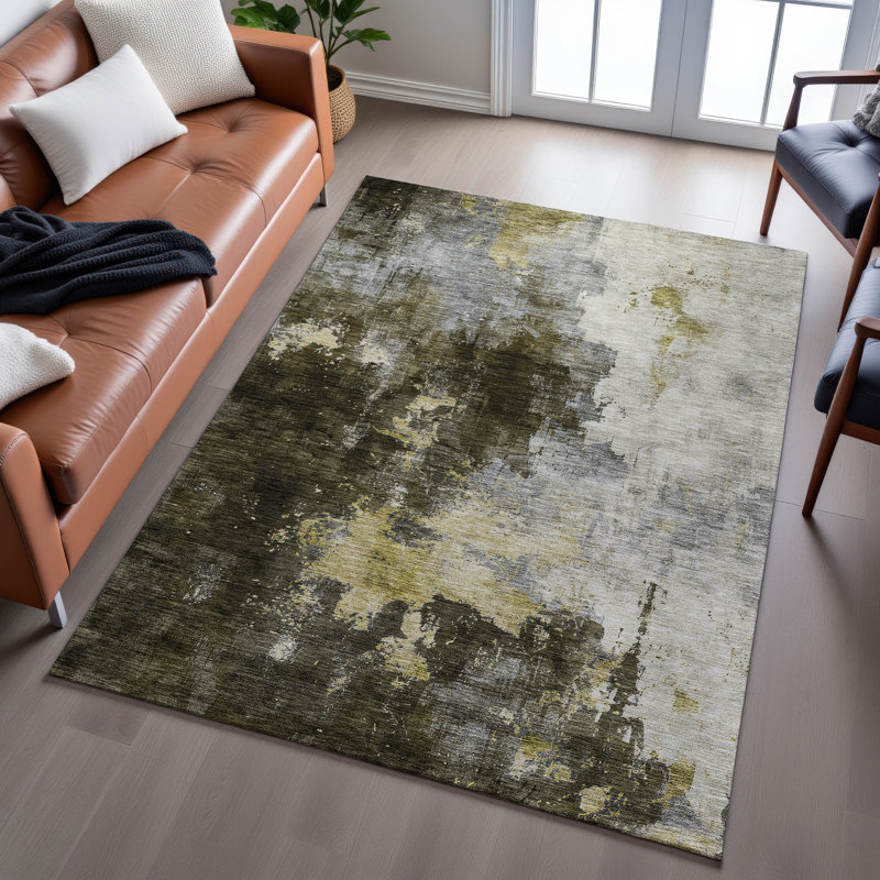 Tapis abstrait lavable à la machine de qualité supérieure Dahl AMF1072, Rectangle 3 pi x 5 pi