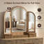Meuble-lavabo cannelé l 53 po à 9 tiroirs avec miroir arqué à 3 lumières DEL, coiffeuse cannelée moderne à 3 côtés-1492433949