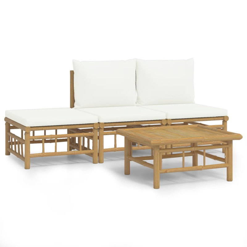 Ensemble de conversation pour 3 personnes avec coussins Christi, Blanc crème