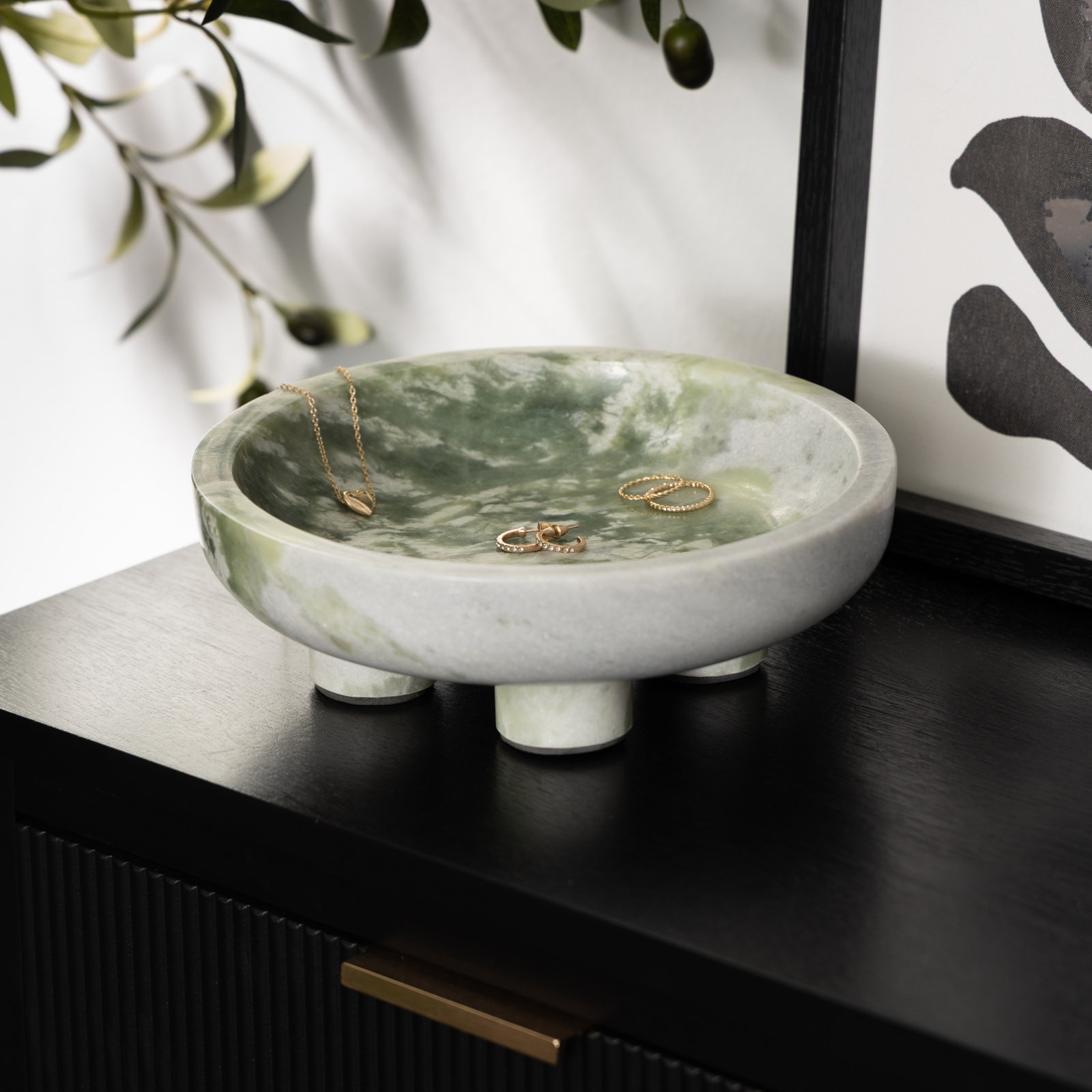 Cole and Grey Marble Gray Large Decorative Bowl with Brown Swirl Pattern and Two Legs, Green
