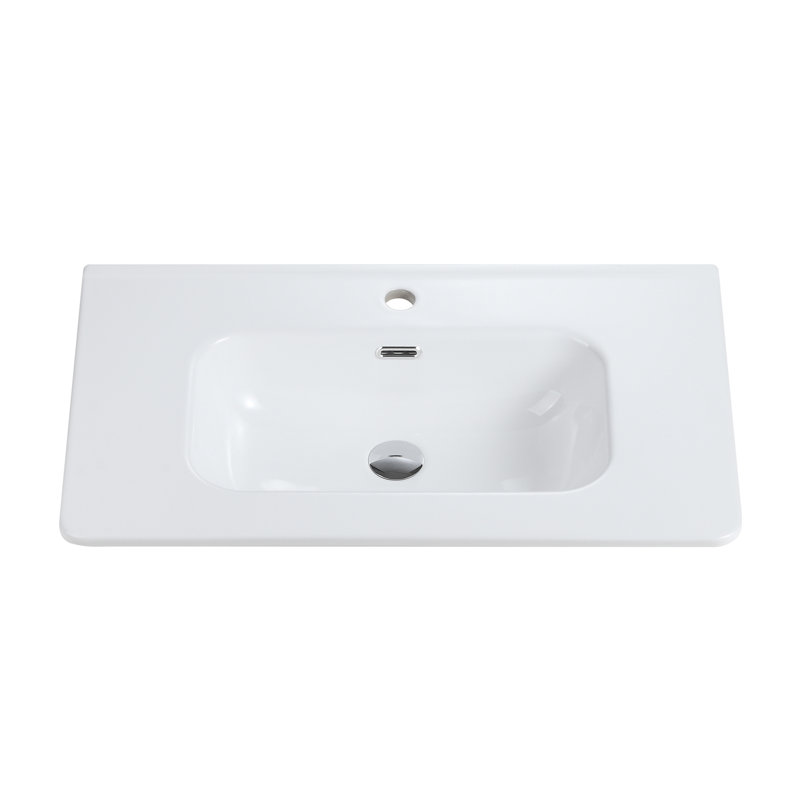 Comptoir de meuble-lavabo intégré en céramique blanche avec trop-plein et trou de bonde, Simple