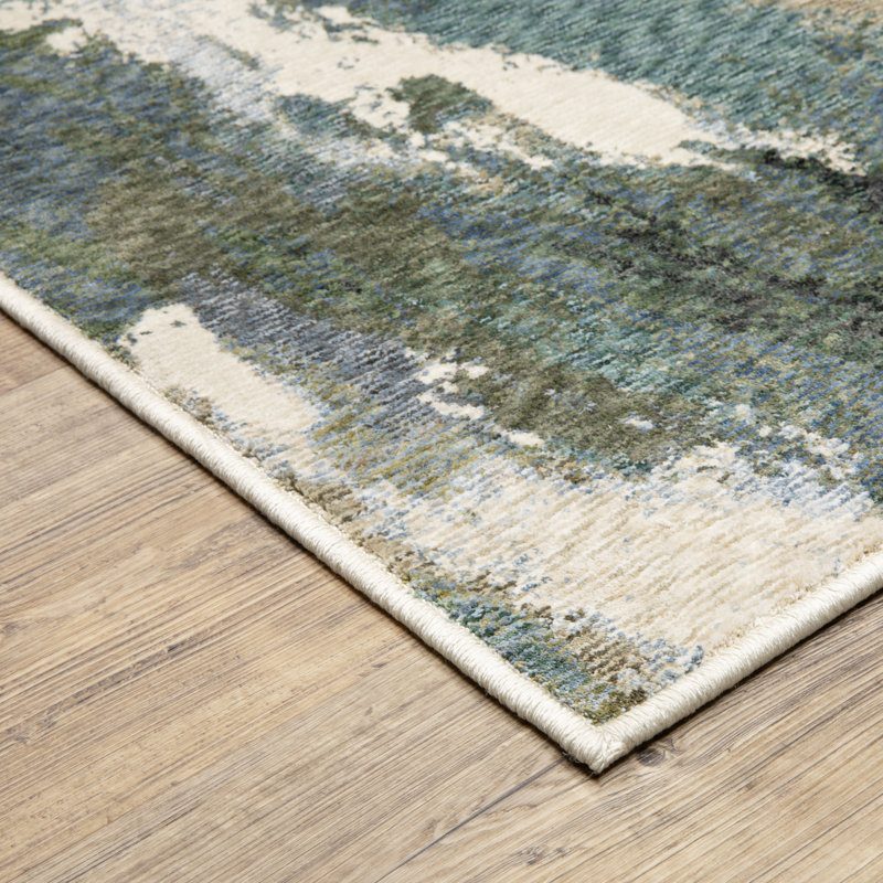 Holub Abstract Paint Blue/ Green Area Rug, Rectangle 3'10" x 5'6"