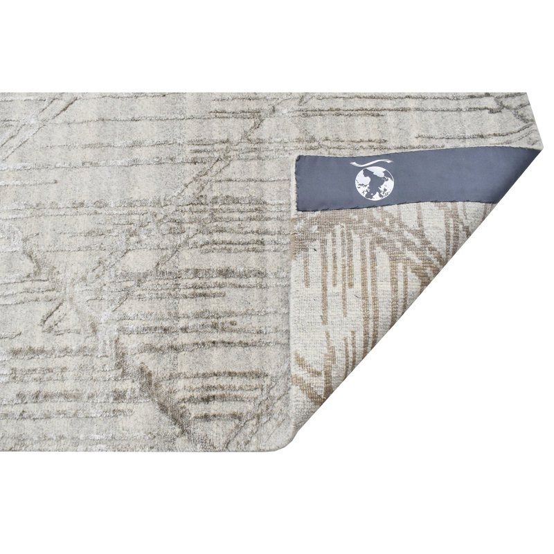 Tapis rectangulaire argenté en laine / viscose tissé à la main, Rectangle 8 pi x 10 pi