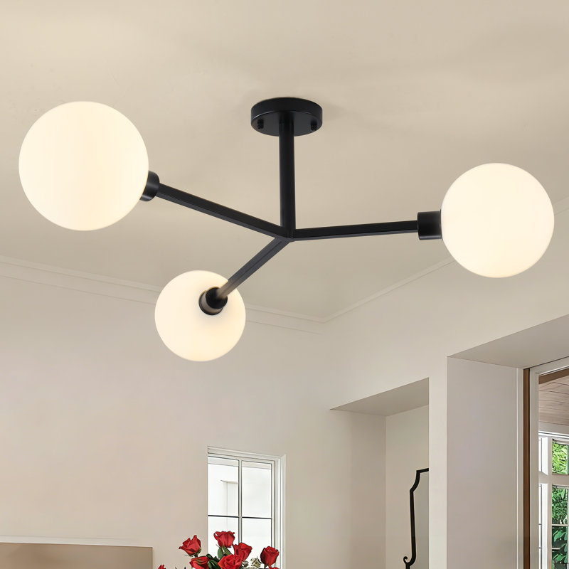 Plafonnier semi-encastré 3 lumières en verre, Noir mat