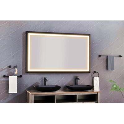 72 X 48 Inch LED Bathroom Mirror With Aluminum Frame, Wall Mounted Vanity Mirror, Anti-Fog, Memory, 3 Colors, Stepless Dimmable