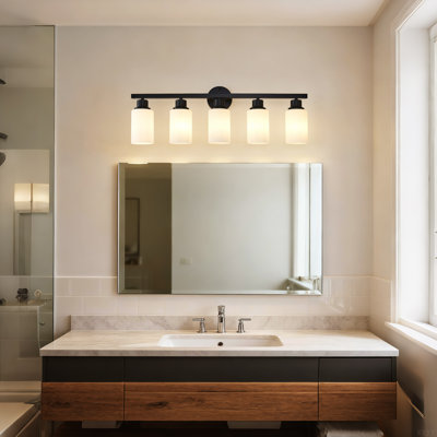 Matte Black Wall Lamps With White Glass Shades (No Bulbs) Sconce Lighting For Bedroom Living Room