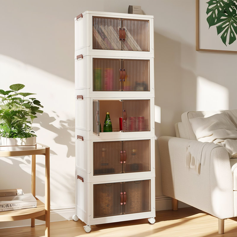 5-Tier Stackable Foldable Storage Bins With Lid And Wheels, 5