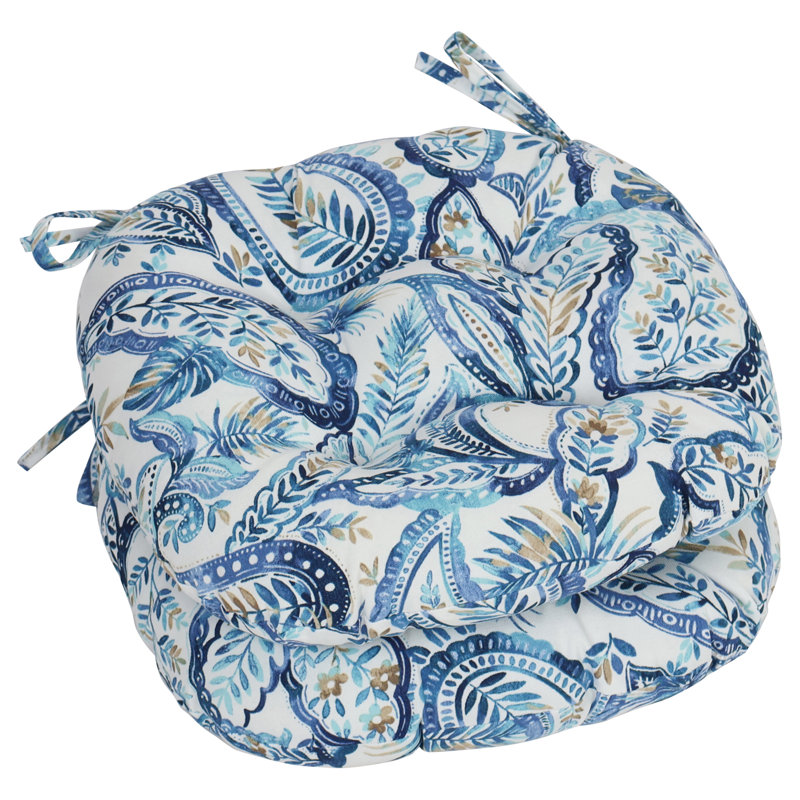 Outdoor 3.5'' Dining Chair Seat Cushion, White/Blue Paisley