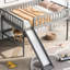 Lit mezzanine double pleine grandeur avec glissade, gris pour l'espace de chambre à coucher et délicieuse glissade-824199124-824199126