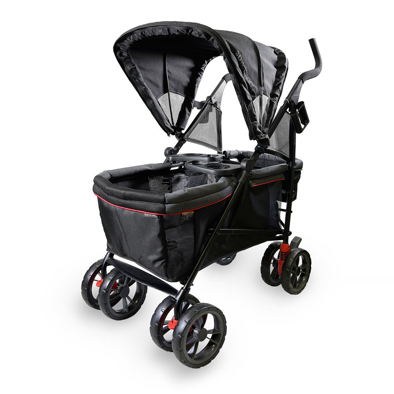 Black Double All-Terrain Steel Frame Wagon Stroller