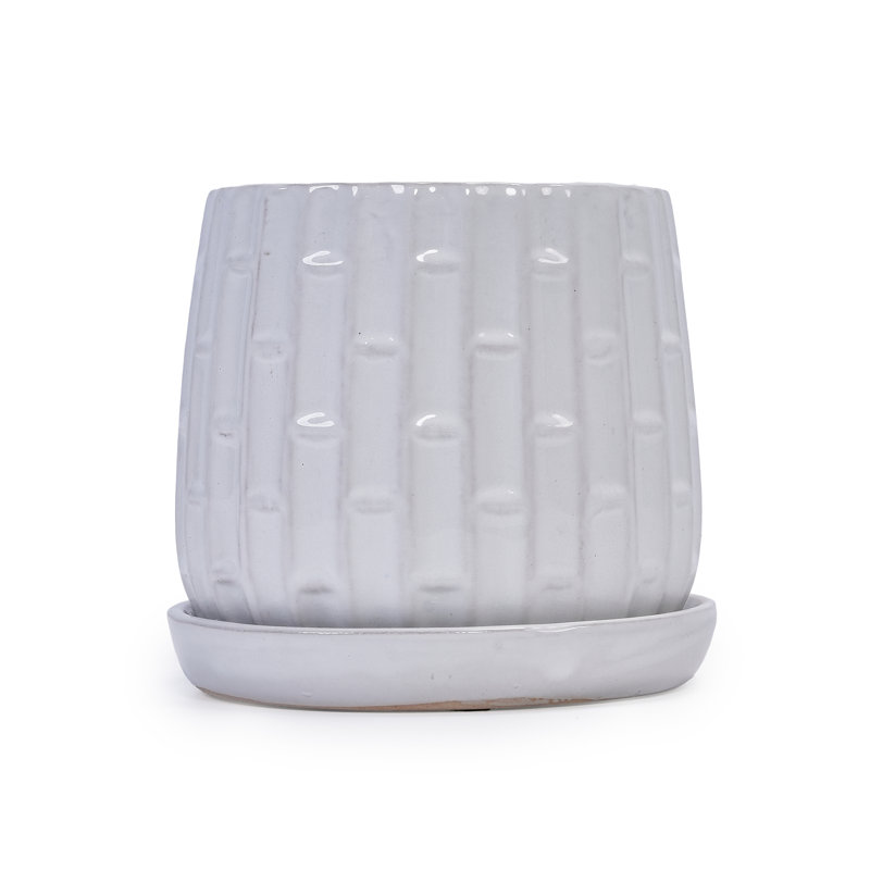 Modern 7" White Ceramic Planters In A Of 2, Heat- And With Built-In Drainage For Plants 2 Flowerpot Hole, Flowers, Herbs Small Greenery