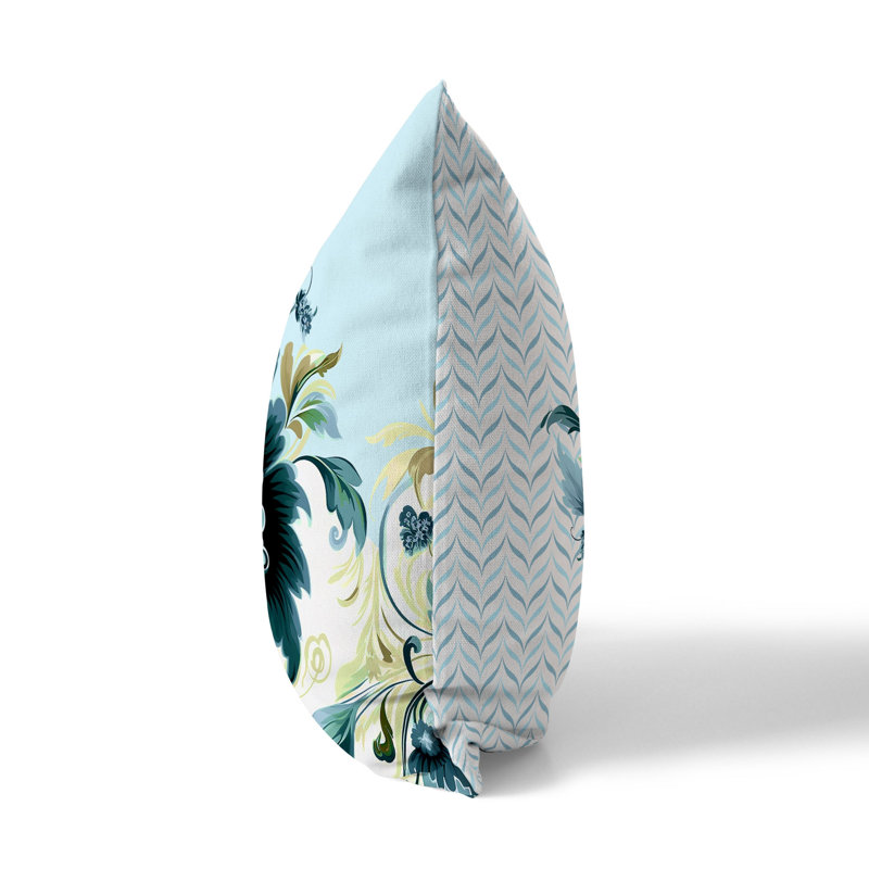 Oreiller réversible intérieur / extérieur Damask Hue, H 16 po x l 16 po, Damassé vert
