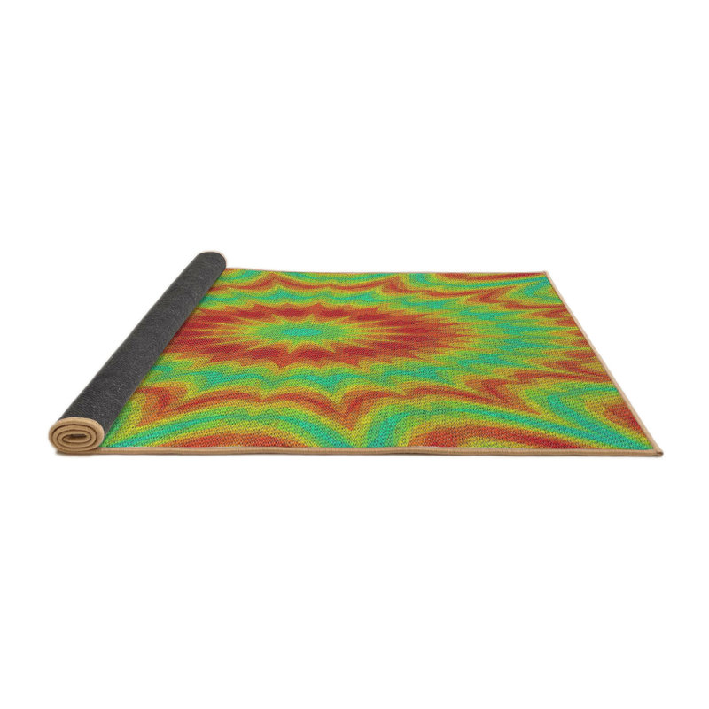 Tapis vert/orange tissé à la machine, Rond 4 pi