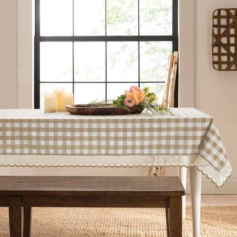 Linhart Checkered Cotton Blend Tablecloth, 104" x 60", Taupe