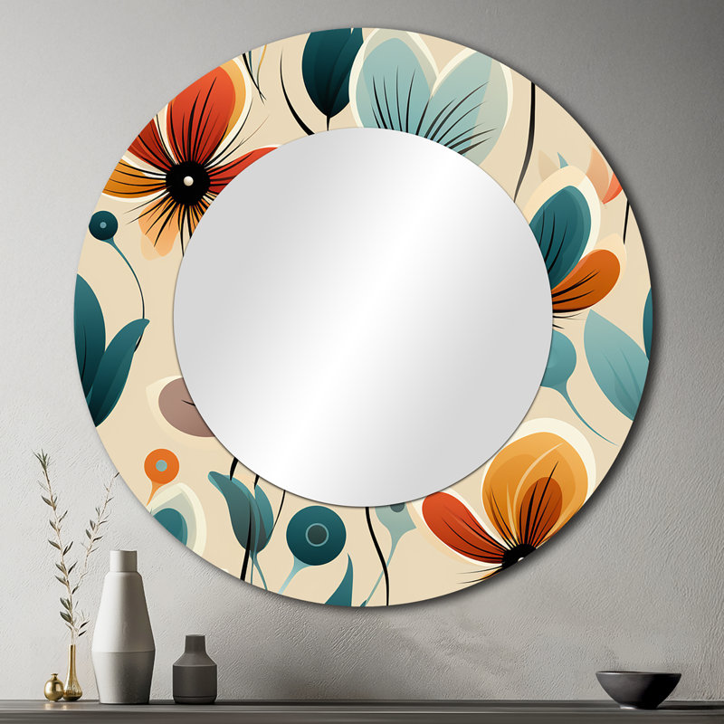 Midcentury Modern Revival - midcentury  Unique Mirror, Mid-Century Modern Large Round Wall Mirror, Printed Metal Art