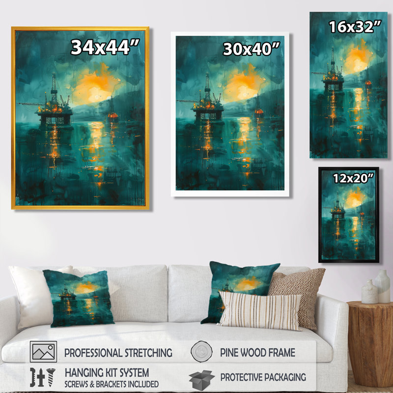Emerald Oil Offshore Plateforme Horizon - Art mural, Toile encadrée noire simple, H 12 po x l 20 po x P 1 po